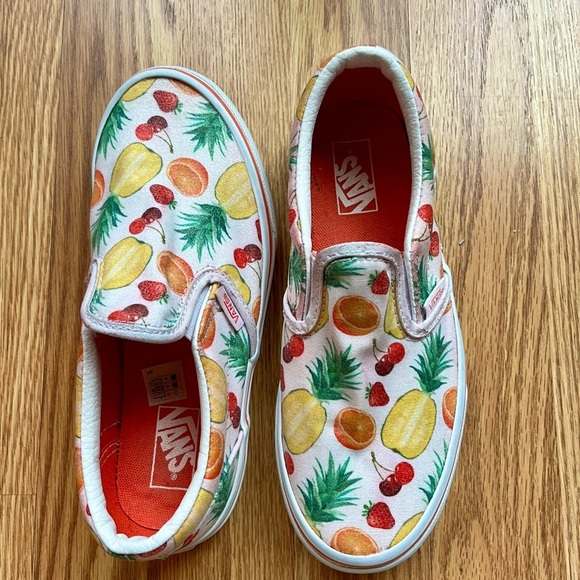 Vans Classic Slip On Sneakers Tropical Fruit Glitter Print Size 3 Big Kids - Picture 6 of 8